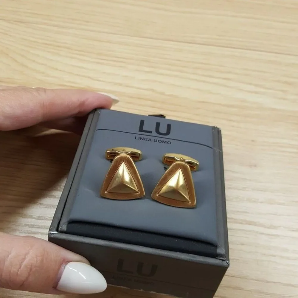 LINEA UOMO Mens Brushed Gold Triangle Cufflink Cuff Links